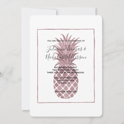 Roos gouden ananas bruiloft uitnodigingen (Voorkant)