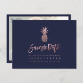 Roos Gouden Ananas + DIY Achtergrond Navy Blauw Aankondigingskaart (Voorkant / Achterkant)