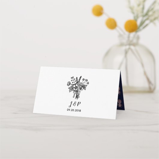 Roos Gouden Ananas DIY Navy Blauw Plaatskaartje (Achterkant)