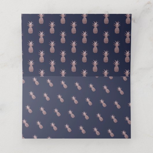 Roos Gouden Ananas DIY Navy Blauw Plaatskaartje (Binnenkant ongevouwen)