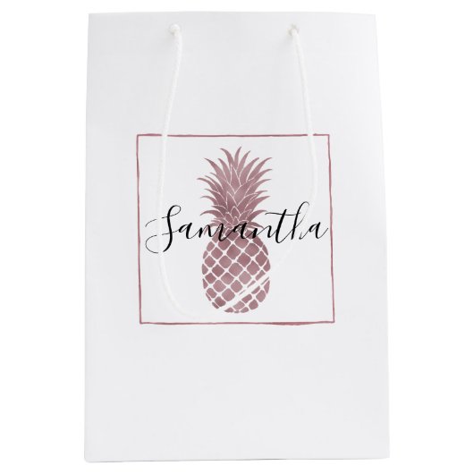 Roos gouden ananas medium cadeauzakje (Voorkant)