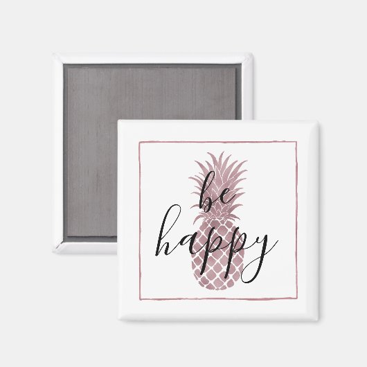 Roos gouden ananas wees blij magneet (Voorkant / Achterkant)