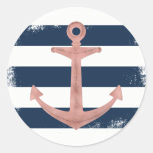 Roos gouden anker nautische marinestrepen ronde sticker