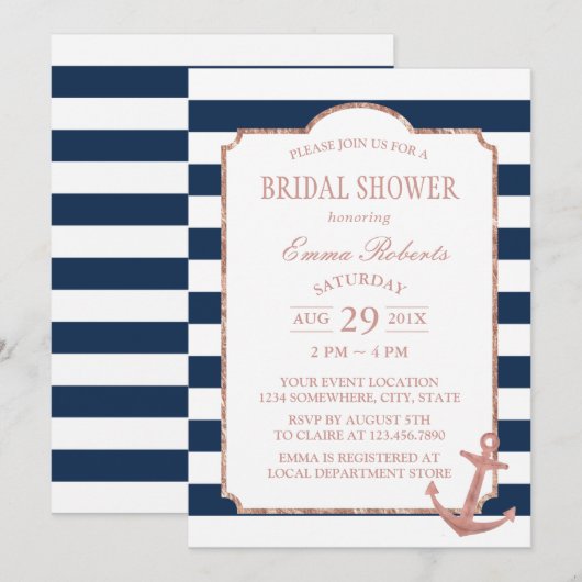 Roos gouden anker nautische strepen Vrijgezellenfe Kaart (Voorkant / Achterkant)