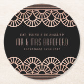 Roos Gouden Art Deco Fan Bruiloft Onderzetters (Voorkant)