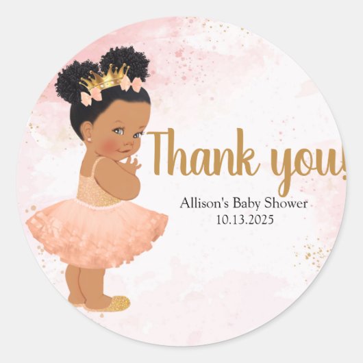 Roos gouden baby prinses klassieke ronde sticker (Voorkant)