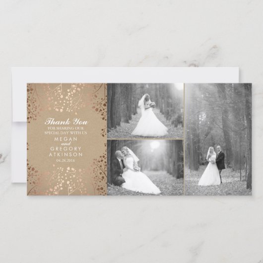 Roos gouden baby's adem bruiloft foto dank u bedankkaart (Voorkant)