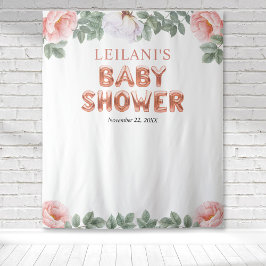 Roos gouden ballon Baby shower roze bloemachtergro Wandkleed