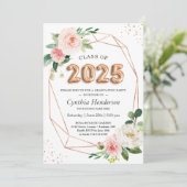 Roos Gouden Ballon Font Klasse van 2025 Afstuderen Kaart (Staand voorkant)