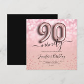 Roos Gouden Ballon Glitter 90ste Verjaardag Uitnod Kaart (Voorkant / Achterkant)