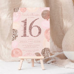 roos gouden ballon met blozen ballon Sweet 16 foto Kaart<br><div class="desc">Een modern,  chic en elegant roos gold sequineert zoete uitnodiging voor 16 verjaardagsfeestjes met een moderne 16-typografie met roos goudroze ballonnen met handbeschilderde pastelroze,  roos gouden glitter,  sequenties,  bleke roze clusterballonnen met elegante calligrafie. Voeg je foto achteraan toe. Perfect voor het prinsesthema Sweet 16!</div>