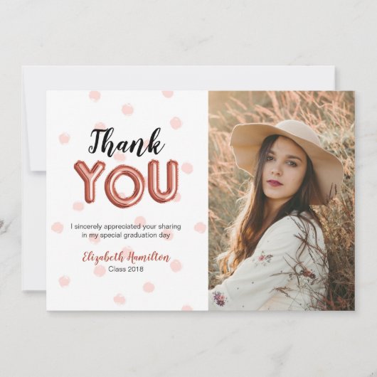 Roos Gouden Ballon Type Afstudeerder Party Dank u  Bedankkaart (Voorkant)