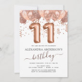 Roos gouden ballonnen 11e verjaardagsfeestje Confe Kaart (Voorkant)