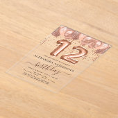 Roos gouden ballonnen 12e verjaardagsfeestje Confe Acryl Uitnodigingen (Laagn)