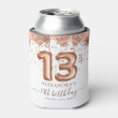 Roos gouden ballonnen 13e verjaardagsfeestje blikjeskoeler (Blikje Voorkant)