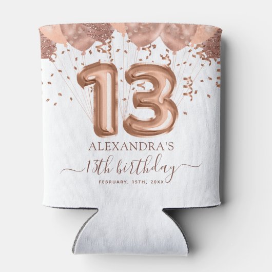 Roos gouden ballonnen 13e verjaardagsfeestje blikjeskoeler (Achterkant)