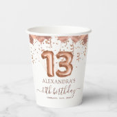 Roos gouden ballonnen 13e verjaardagsfeestje papieren bekers (Achterkant)