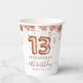 Roos gouden ballonnen 13e verjaardagsfeestje papieren bekers (Voorkant)