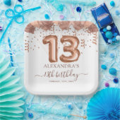 Roos gouden ballonnen 13e verjaardagsfeestje papieren bordje (Feest)