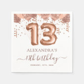 Roos gouden ballonnen 13e verjaardagsfeestje servet (Voorkant)