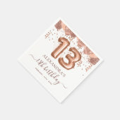 Roos gouden ballonnen 13e verjaardagsfeestje servet (Hoek)