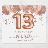 Roos gouden ballonnen 13e verjaardagsfeestje sparkling wijnetiket (Enkel label)