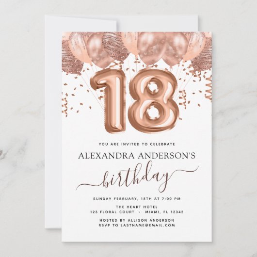 Roos gouden ballonnen 18e verjaardagsfeestje Confe Kaart (Voorkant)