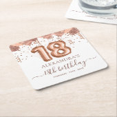 Roos gouden ballonnen 18e verjaardagsfeestje kartonnen onderzetters (Schuin)