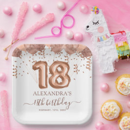 Roos gouden ballonnen 18e verjaardagsfeestje papieren bordje