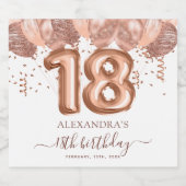 Roos gouden ballonnen 18e verjaardagsfeestje sparkling wijnetiket (Enkel label)