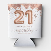 Roos gouden ballonnen 21e verjaardagsfeestje blikjeskoeler (Voorkant)