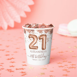 Roos gouden ballonnen 21e verjaardagsfeestje papieren bekers