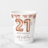 Roos gouden ballonnen 21e verjaardagsfeestje papieren bekers (Voorkant)