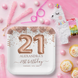 Roos gouden ballonnen 21e verjaardagsfeestje papieren bordje