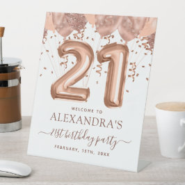 Roos gouden ballonnen 21e verjaardagsfeestje reclamebord met voetstuk