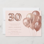 Roos gouden ballonnen 30e verjaardagsfeestje kaart (Voorkant)