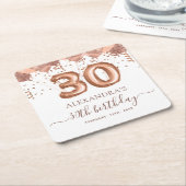 Roos gouden ballonnen 30e verjaardagsfeestje kartonnen onderzetters (Schuin)