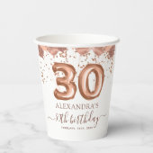 Roos gouden ballonnen 30e verjaardagsfeestje papieren bekers (Achterkant)