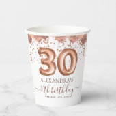 Roos gouden ballonnen 30e verjaardagsfeestje papieren bekers (Voorkant)