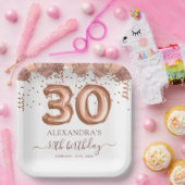 Roos gouden ballonnen 30e verjaardagsfeestje papieren bordje (Feest)