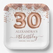 Roos gouden ballonnen 30e verjaardagsfeestje papieren bordje (Voorkant)