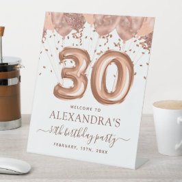 Roos gouden ballonnen 30e verjaardagsfeestje reclamebord met voetstuk