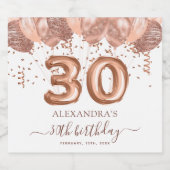 Roos gouden ballonnen 30e verjaardagsfeestje sparkling wijnetiket (Enkel label)