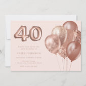 Roos gouden ballonnen 40e verjaardagsfeestje kaart (Voorkant)