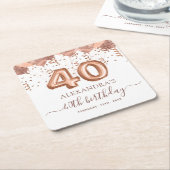 Roos gouden ballonnen 40e verjaardagsfeestje kartonnen onderzetters (Schuin)