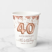 Roos gouden ballonnen 40e verjaardagsfeestje papieren bekers (Achterkant)