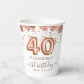 Roos gouden ballonnen 40e verjaardagsfeestje papieren bekers (Voorkant)