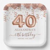 Roos gouden ballonnen 40e verjaardagsfeestje papieren bordje (Voorkant)