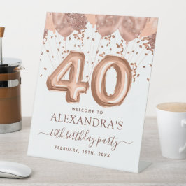 Roos gouden ballonnen 40e verjaardagsfeestje reclamebord met voetstuk