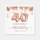 Roos gouden ballonnen 40e verjaardagsfeestje servet (Voorkant)